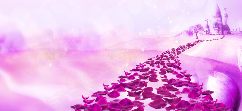 紫色花瓣城堡梦幻浪漫婚礼海报背景背景