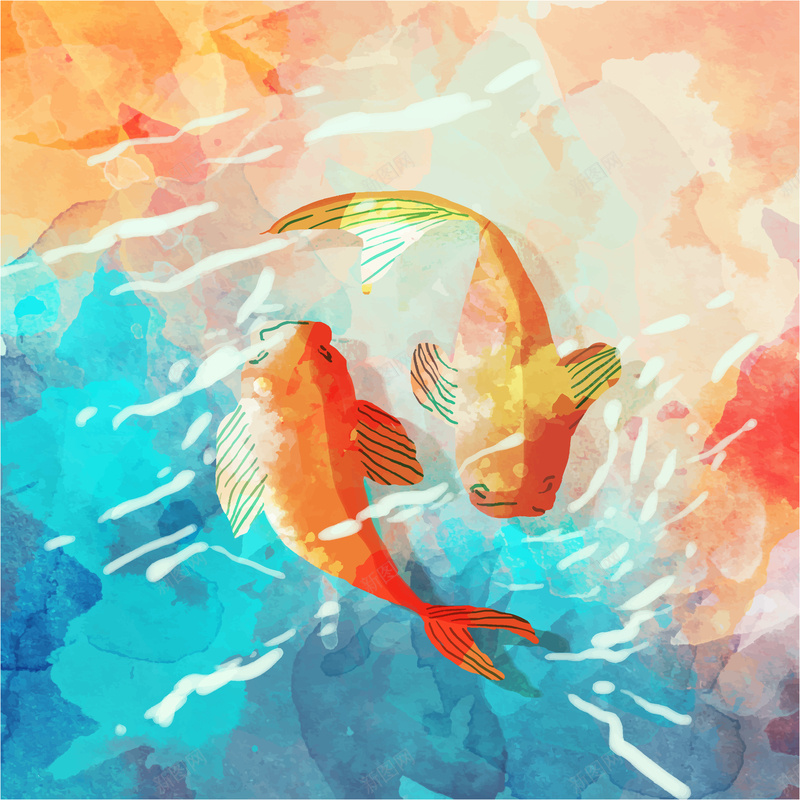 手绘油画金鱼背景矢量图ai设计背景_新图网 https://ixintu.com 卡通 手绘 油画 童趣 背景 金鱼 矢量图