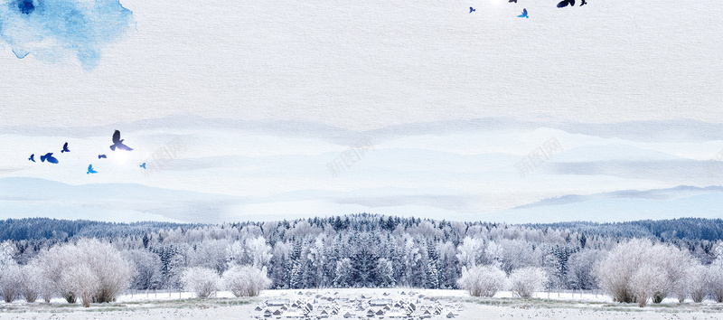 冬季浪漫雪景大气白色banner背景