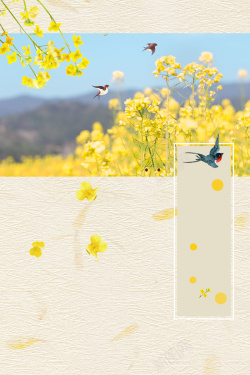 绿色小清晰棉花小清新春天你好油菜花风景插画高清图片