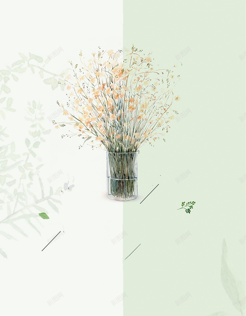 文艺清新海报背景psd设计背景_新图网 https://ixintu.com 个性 卡通 对称 手绘 文艺 日系 清新 纯色 花朵 花瓶