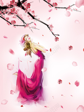 粉色浪漫手绘女神节促销海报背景背景