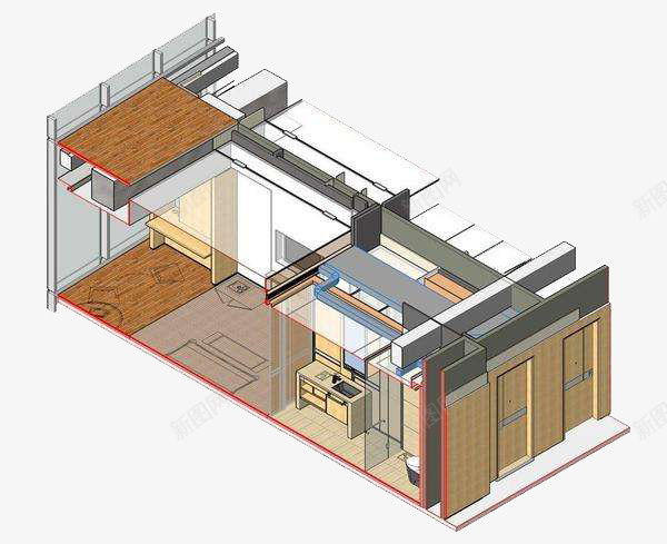 房屋室内cad草图模型png免抠素材_新图网 https://ixintu.com cad模型 cad草图 室内设计 建模模型 彩色3D 房屋设计 细节模型