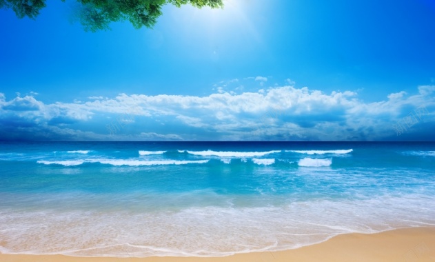 蓝天白云大海沙滩背景背景