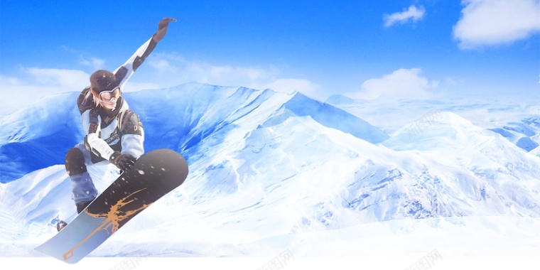 清新冬季滑雪运动背景模板背景