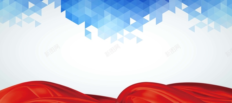 蓝色红色飘带开门红海报背景背景
