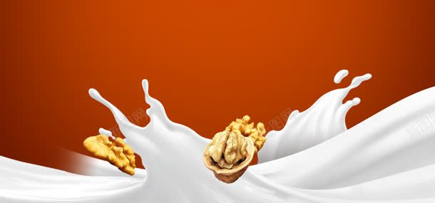 核桃牛奶背景jpg设计背景_新图网 https://ixintu.com 核桃 牛奶 红色背景