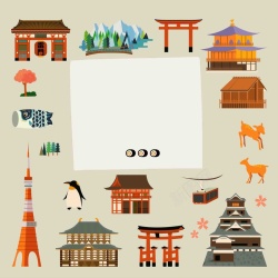 本能手绘矢量旅游日本景点本能寺奈良东京海报高清图片