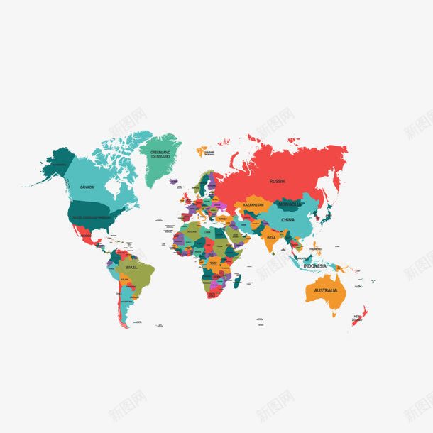 世界地图png免抠素材_新图网 https://ixintu.com 世界 分布 国家 地区 地图 色彩