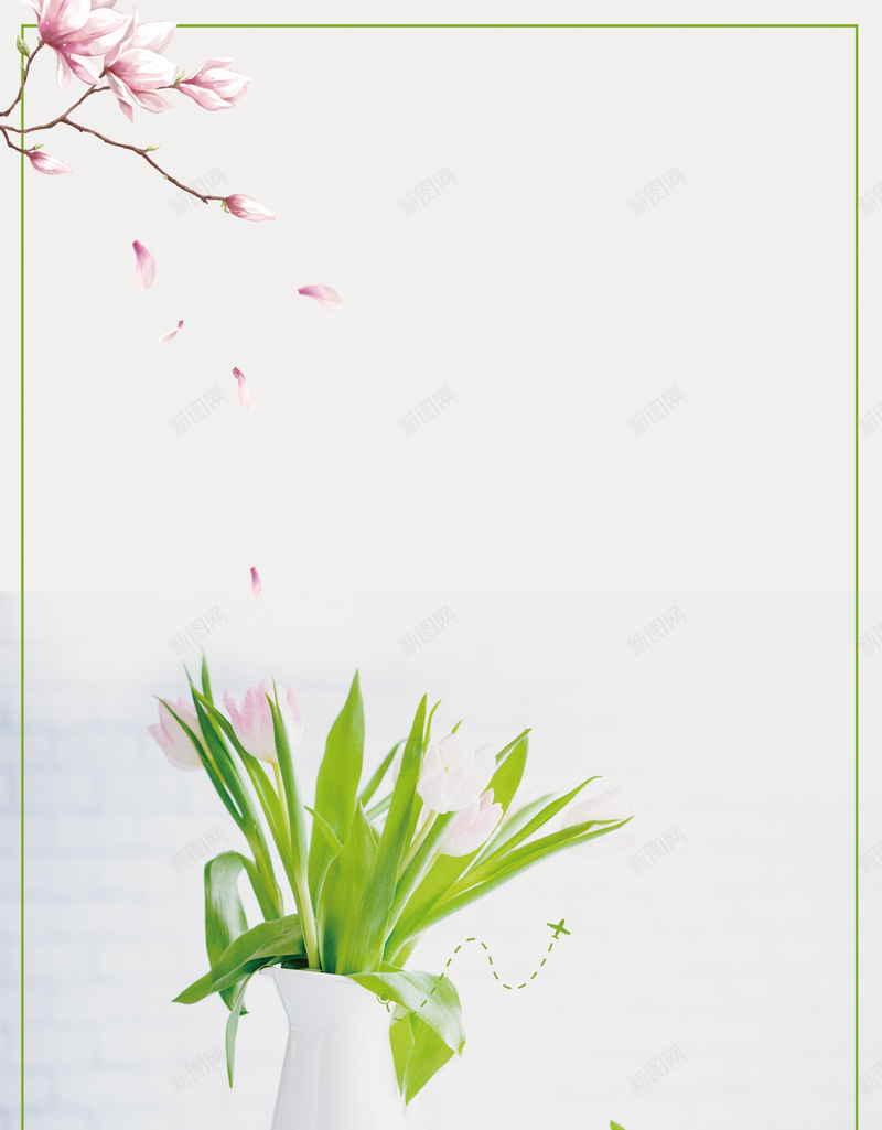 五月你好早安五月海报psd设计背景_新图网 https://ixintu.com 五月你好 图 早安 早安图 月份海报 月签海报 桃花 植物 清新 花瓶 边框