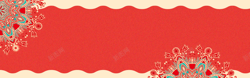 婚庆喜庆红色bannerpsd设计背景_新图网 https://ixintu.com 婚庆素材 婚礼banner 波浪 流苏 矢量心形素材 矢量花纹 矢量花草素材 结婚 花冠 花轿素材