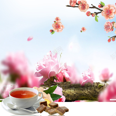 清新红糖姜茶花朵主图背景