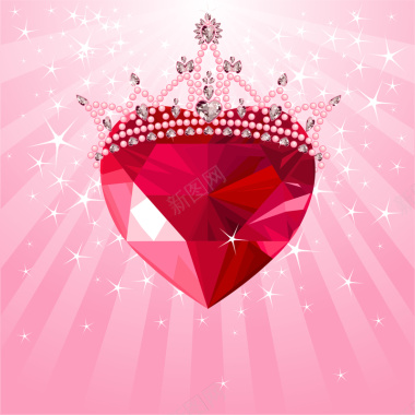 红色质感心形水晶皇冠背景矢量图背景