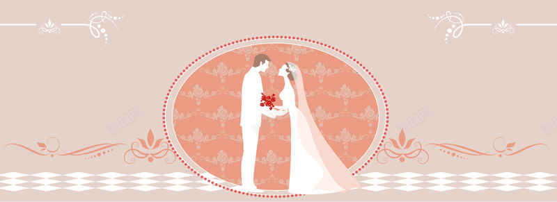 婚礼扁平红色海报banner背景矢量图背景