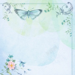 拼贴画素材欧式小清新蓝色蝴蝶背景高清图片