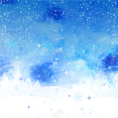 手绘蓝天星空雪花背景矢量图背景