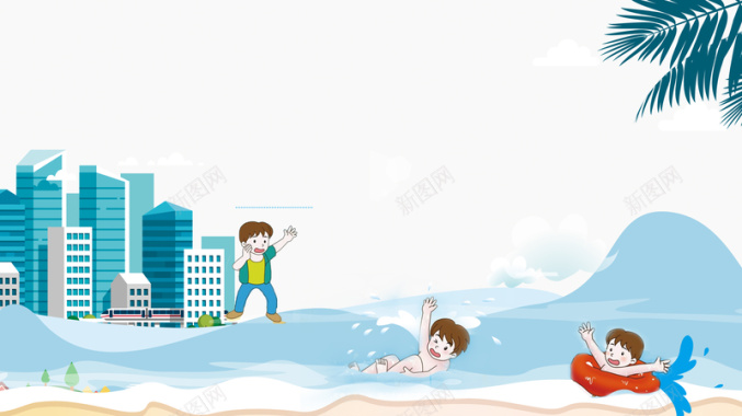 珍爱生命预防溺水蓝色卡通安全宣传海报背景