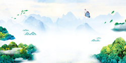 松花粉产品展板中国风山水画海报背景高清图片