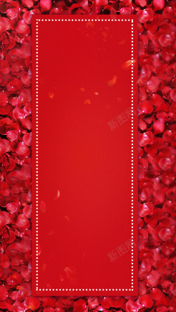 白色圆点边框红色喜庆玫瑰花瓣婚礼H5背景psd高清图片