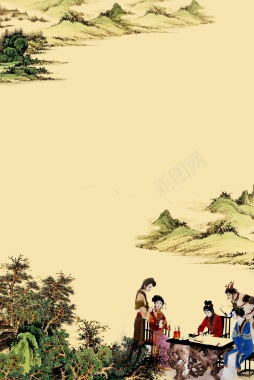 复古中国画背景背景