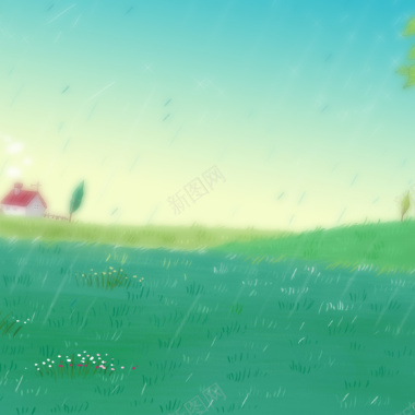 绿色草坪雨滴背景摄影图片