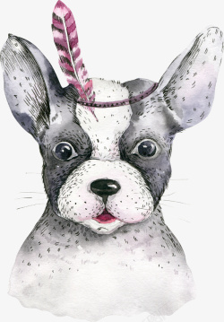 灰色的手绘小狗装饰素材