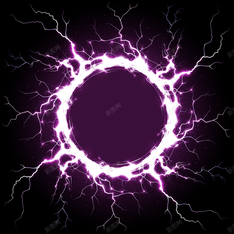 科技感紫色闪电圆环光环背景