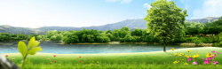 夏季轮播唯美天鹅湖山水风景海报背景高清图片