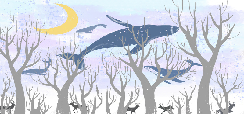 儿童图书插画鲸鱼banner背景