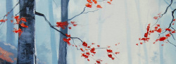深秋叶落油画深秋树木背景高清图片