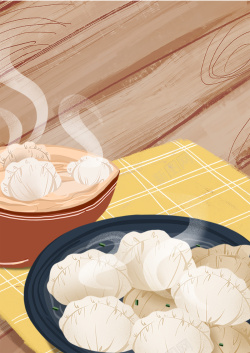 格子餐巾手绘饺子背景元素图高清图片