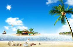 美丽夏季风景剪贴画美丽海滩风景旅游海报背景高清图片
