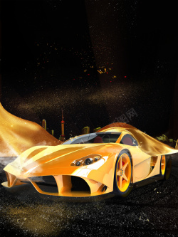 金色汽车法拉利跑车促销海报背景高清图片