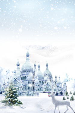 大雪草棚城堡冬季海报背景高清图片
