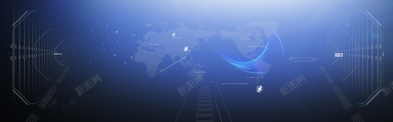 蓝色科技商务电子世界地图banner背景