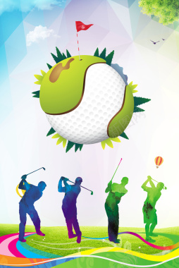 彩色剪影高尔夫文化运动海报背景背景