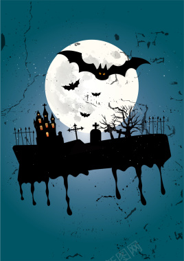 暗黑系列恐怖树林蝙蝠万圣节海报矢量图背景