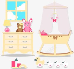 粉色婴儿房温馨女婴房间矢量图高清图片
