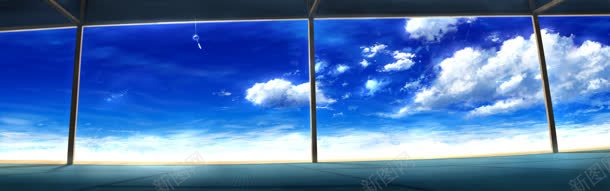 窗外的蓝天白云海报背景背景