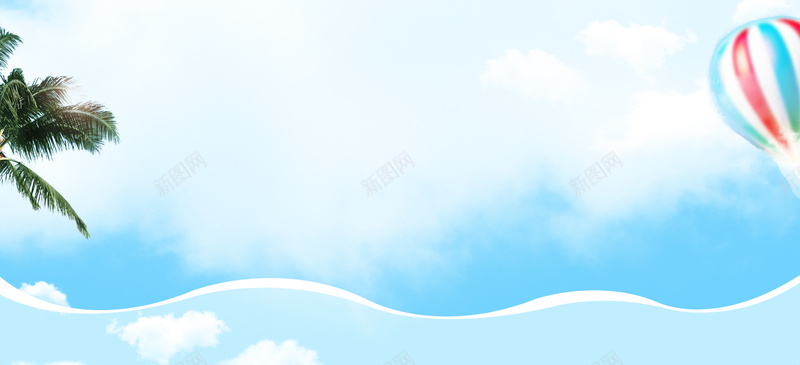 夏季小清新文艺热气球蓝色背景背景