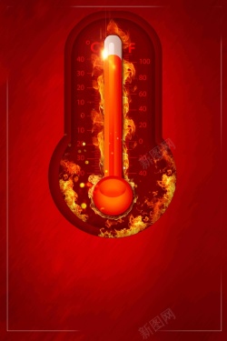 防暑降温创意高温温度计红色预警高温预警海报高清图片