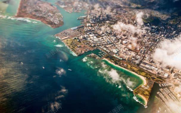 天空中俯视的海边城市海报背景背景