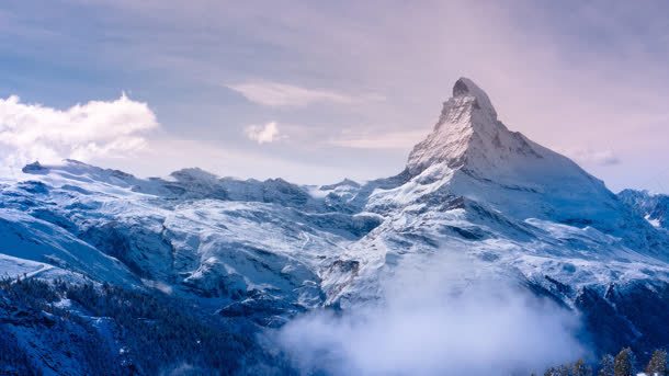 蓝天白云雪山宽屏背景