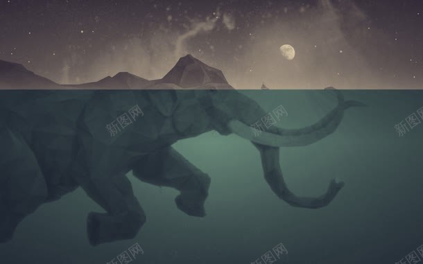 月亮大象潜水有趣创意jpg设计背景_新图网 https://ixintu.com 创意 大象 月亮 有趣 潜水