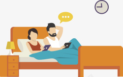 在床上玩手机的两个人矢量图素材