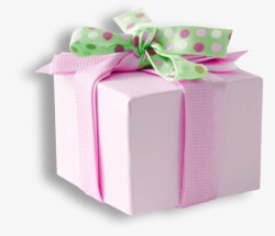 粉色圆点绿色蝴蝶结礼物盒子素材