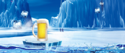 啤酒节单页夏日清凉啤酒节大气蓝天冰川背景高清图片