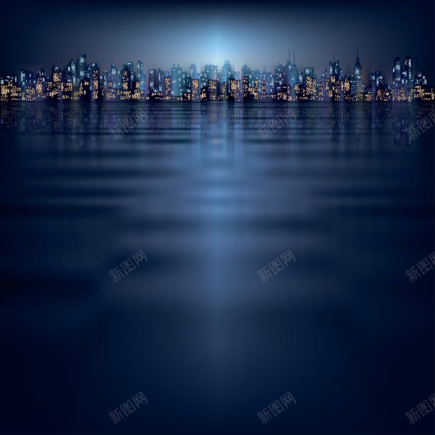 夜下蓝色水面城市jpg设计背景_新图网 https://ixintu.com 城市 水面 蓝色