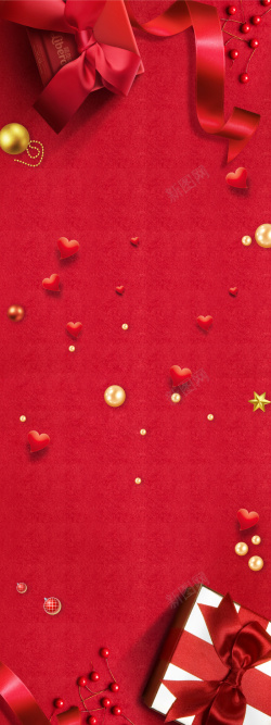 礼物盒情人节红色简约商场促销展架高清图片