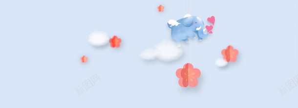 儿童jpg设计背景_新图网 https://ixintu.com 云朵 剪纸 卡通 大象 手绘 梅花